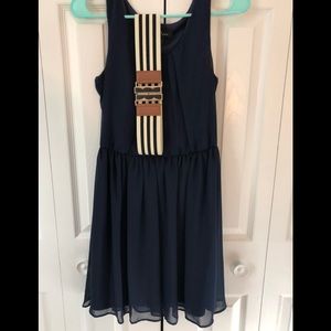 Navy blue dress with belt